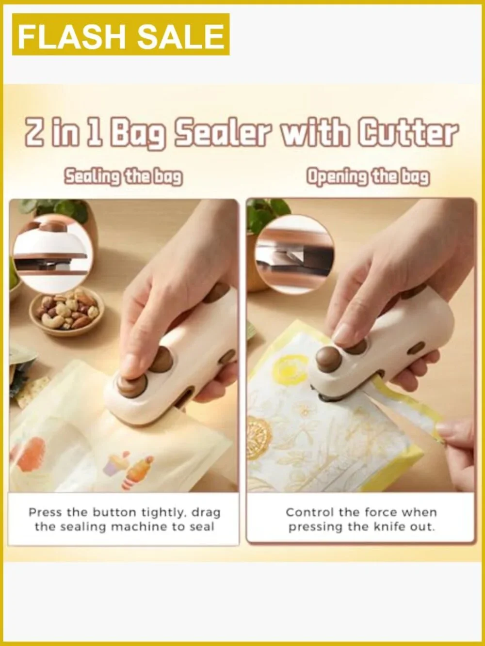 2 in 1 Mini Bag Sealer Rechargeable with Cutter Magnet Portable Handheld
